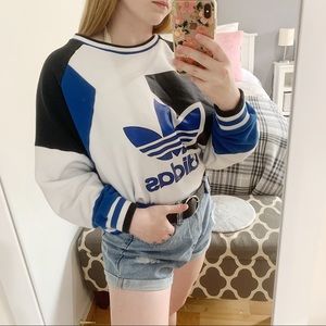 Adidas blue & white oversized color block pullover